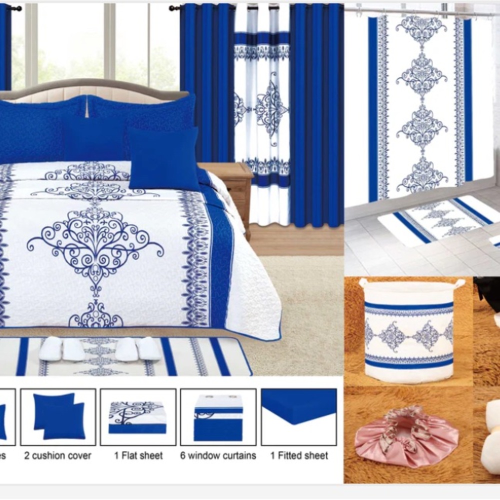 Royal Blue and White Bedding Set.